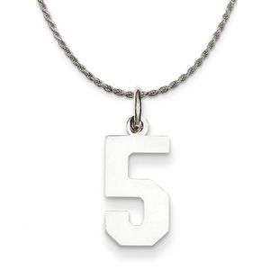Sterling Silver Athletic Lg Polished Number 5 Necklace - 20 Inch